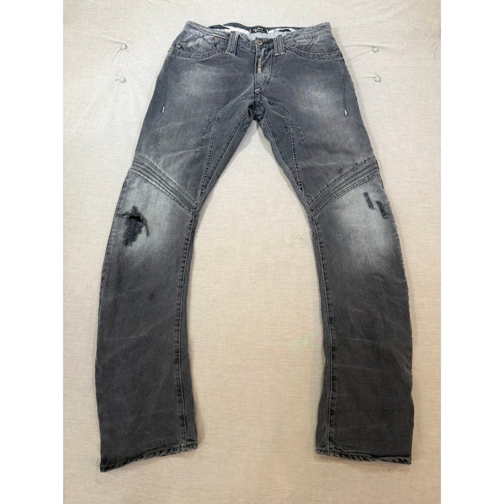 Bray Steve Alan Einstein Jeans Distressed Moto Black Dark Denim Mens 32 x 33